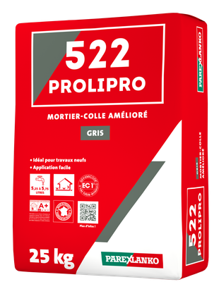 Mortier-colle carrelage amélioré C2 PROLIPRO 522 - Gris - Sac de 25kg 