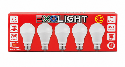Ampoule Led SMD - Standard finition Opale - B22 9W 806Lm 3000K - Par 5 unités