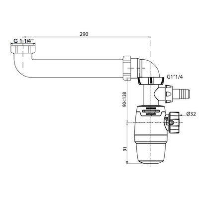 Siphon de lavabo NEO AIR - joints surmoulés 1/4tour et anti-vide avec tubulure gain de place + prise machine à laver                  