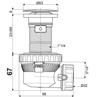 Bonde/siphon lavabo NANO 6,7 - quick clac ht 100 mm  