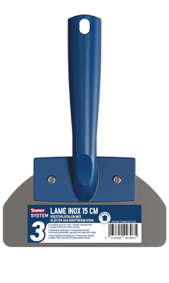 Lame à lisser inox TOUPRET SYSTEM 3 largeur 15 cm avec poignée bleue