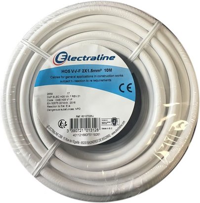 Câble  domestique H05VV-F - 2 x 1,5MM²  -  L10M - Blanc