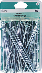 Vis agglo Pozidriv Tête fraisée Acier zingué blanc 6x120 Blister de 40