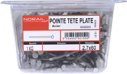 Pointe Tête plate Acier 2,7x60 Barquette de 1kg