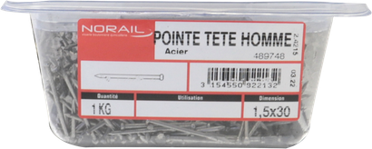 Pointe Tête homme Acier 1,5x30 Barquette de 1kg