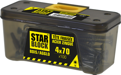 Vis STARBLOCK TX Tête fraisée Acier zingué blanc 4x70 Etui de 100