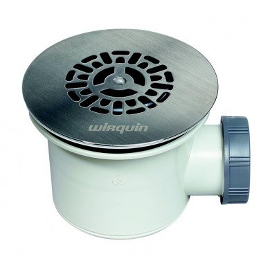 BONDE DE DOUCHE TOURBILLON D90 SORTIE HORIZONTALE D40 GRILLE PLATE INOX CHROME