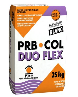 Mortier Colle Fibré Amélioré Déformable - PRB.COL DUOFLEX BLANC (TAP) 25