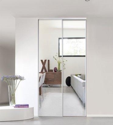PORTE DE PLACARD 2 VANTAUX MIROIR ARGENT PROFIL BLANC STRUCTURÉ 2500 X 1200