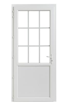 Bloc-porte de service PVC mi-vitrée 9 carreaux  N60 - Serrure 5 points - Poussant Droit - 215 x 90CM