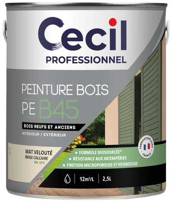 Peinture extérieure bois haute performance PEB45PEINTURE - Beige Calcaire Mat - 2,5L