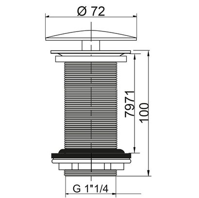 Bonde de lavabo laiton chromé Dôme fixe - corps 100mm - sans trop plein         