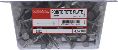 Pointe Tête plate Acier 4,5x100 Barquette de 2,5kg