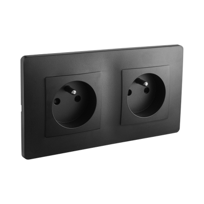 Double prise 2P+T horizontale - CALY -  Noir