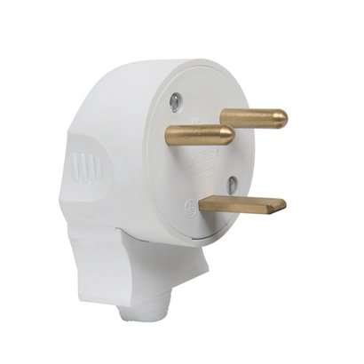 Fiche mâle  2P+T - 20A - sortie latérale blanc 