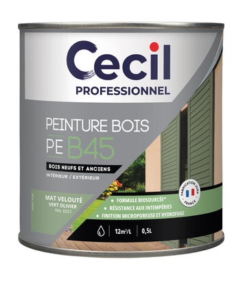 Peinture extérieure bois haute performance PEB45PEINTURE - Vert Olivier Mat - 0,5L