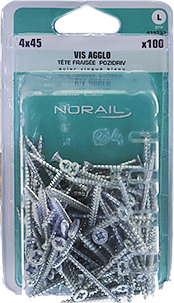 Vis agglo Pozidriv Tête fraisée Acier zingué blanc 4x45 Blister de 100