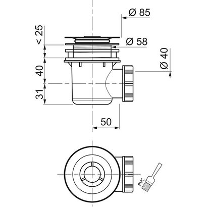 Bonde de douche TOURBILLON Ø 60 mm - grille abs chromé sortie horizontale            