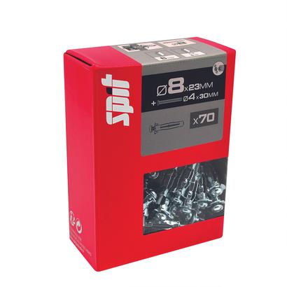 Cheville métallique   SPIT avec vis Ø4x30MM  Ø8x23MM - Boite de 70 pièces