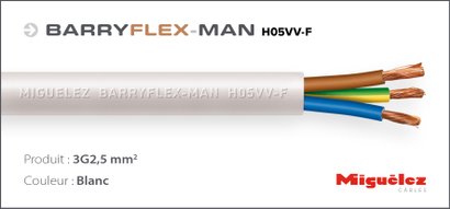 Câble électrique BARRYFLEX MAN H05VV-F- 3G2,5MM² - Couronne L.50M - Blanc