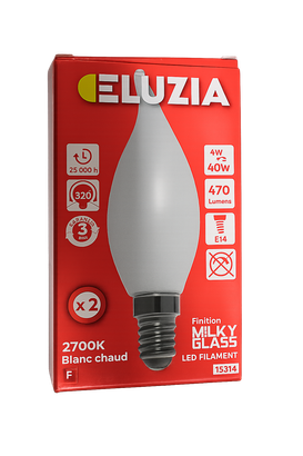 Ampoule Led Filament - Flamme Coup de vente finition Milky - E14 4W 470Lm 2700K - Par 2 unités