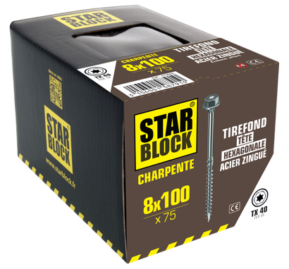 Tirefond STARBLOCK TX Tête héxagonale Acier zingué blanc 8x100 Boite de 75