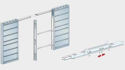 Raccord de rails linéaire pour porte double 