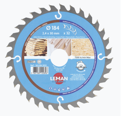 Lame scie circulaire bois Ø184 alésage 30 - Leman