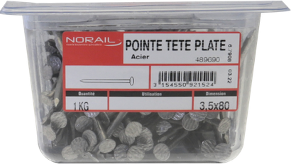 Pointe Tête plate Acier 3,5x80 Barquette de 1kg