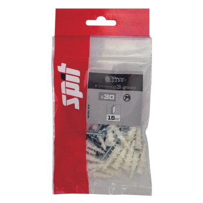 Cheville nylon et fibre de verre autoforeuse DRILL SPIT Avec vis TR  Ø3x25MM - Sachet de 30 pièces
