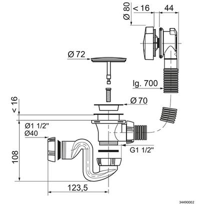 Vidage de baignoire a cable l700 siphon cobra - abs - Wirquin