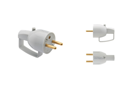 Fiche mâle avec anneau 2 pôles + terre Droite à coiffe - Gris