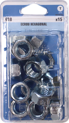 Ecrou héxagonal Acier zingué Ø18 Blister de 15