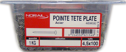 Pointe Tête plate Acier 4,5x100 Barquette de 1kg