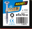 Vis ROCKET TX Tête fraisée Inox A2 5x70/45 Boite de 100