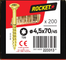 Vis ROCKET TX Tête fraisée Acier bichromaté 4,5x70/45 Boite de 200